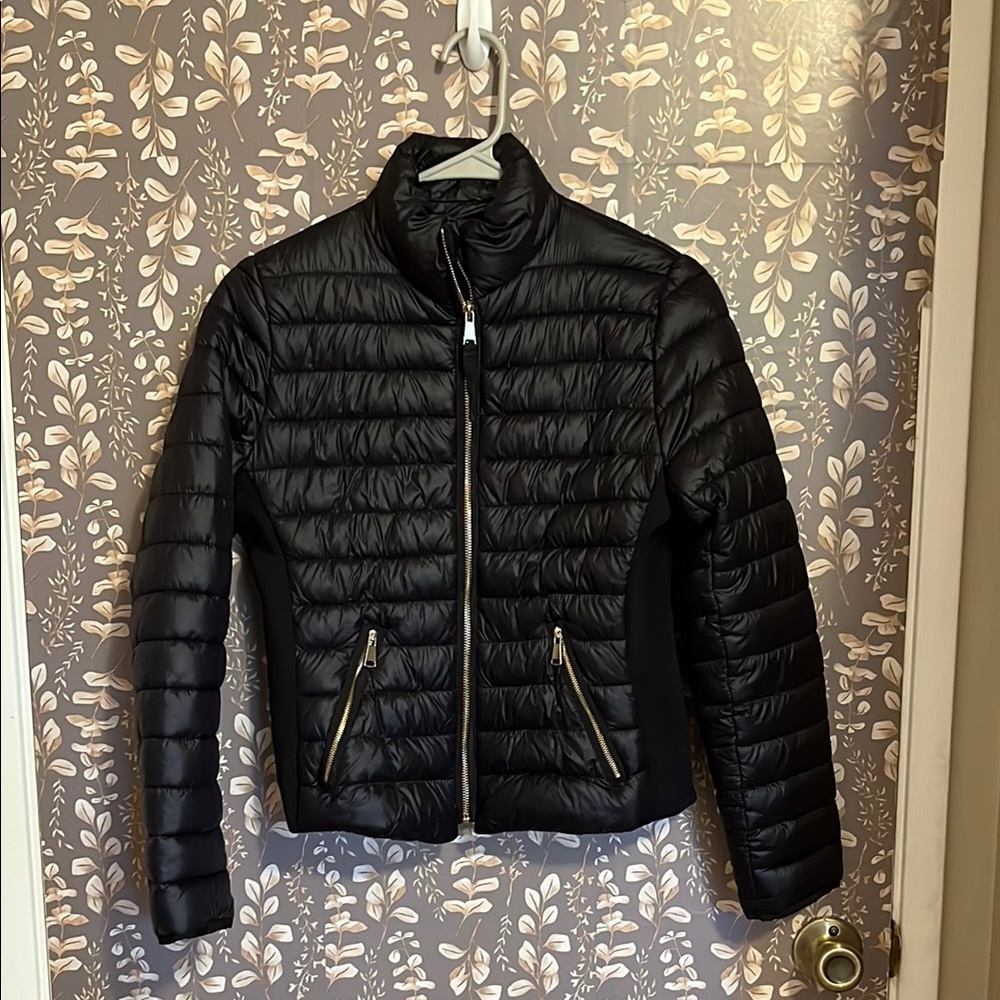 Love Tree Black Puffer Jacket with Gold Accents